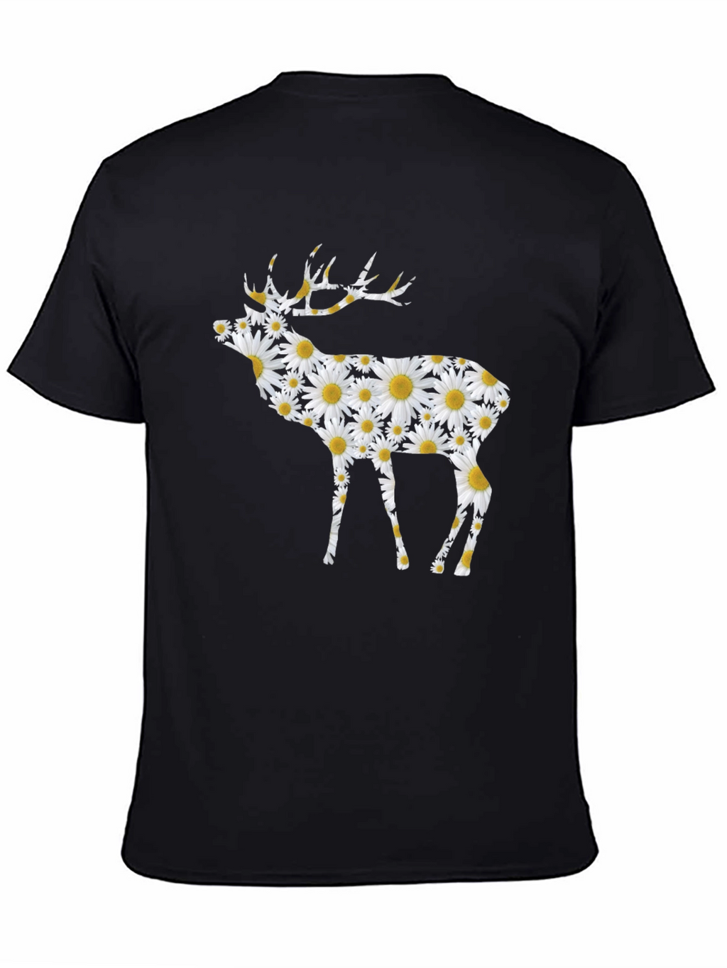 Floral Deer Print Black T-Shirt
