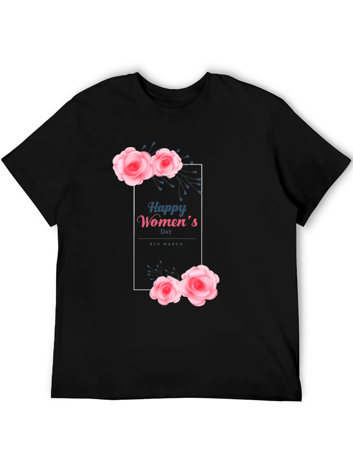 Happy Womens Day Floral Graphic Tee - Black