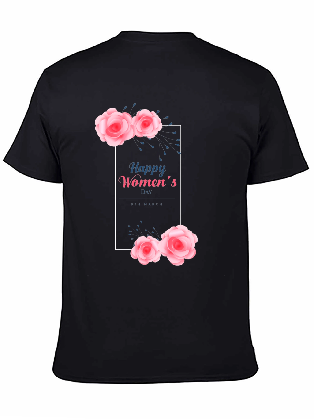 Happy Womens Day Floral Graphic Tee - Black