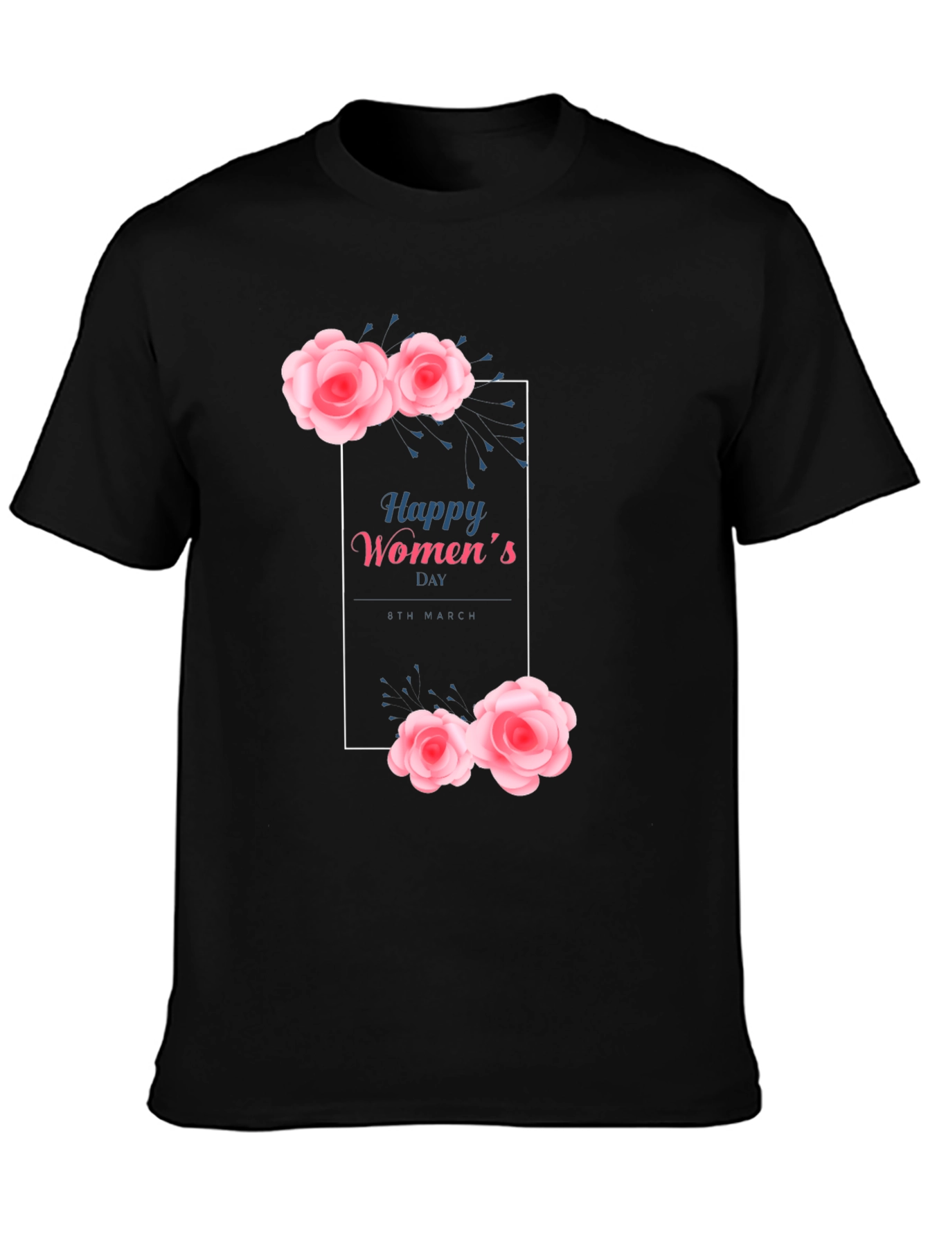 Happy Womens Day Floral Graphic Tee - Black