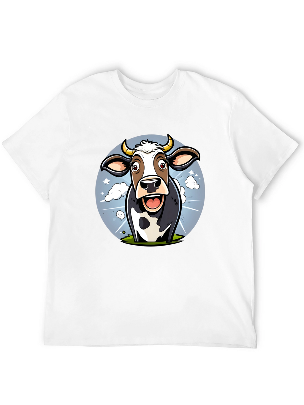 Funny Cow Cartoon Graphic Print Black T-Shirt