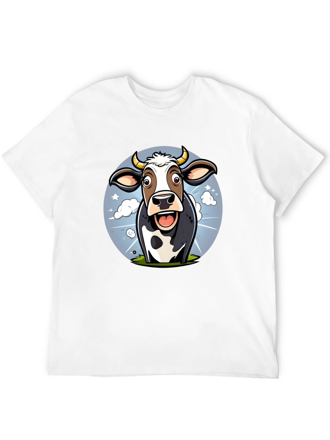 Funny Cow Cartoon Graphic Print Black T-Shirt