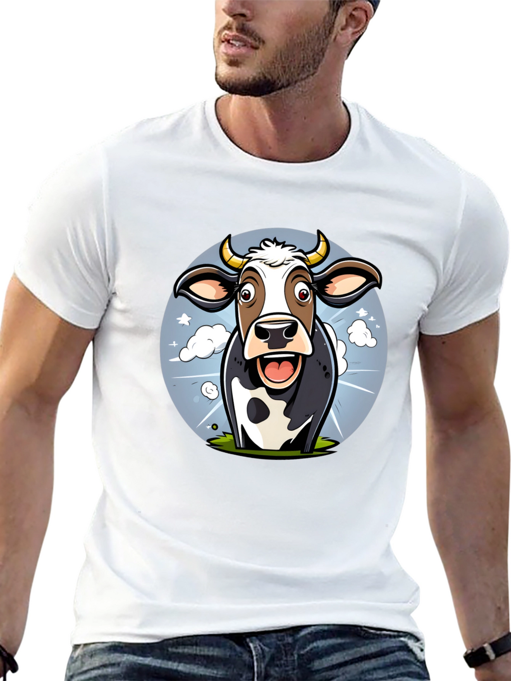 Funny Cow Cartoon Graphic Print Black T-Shirt