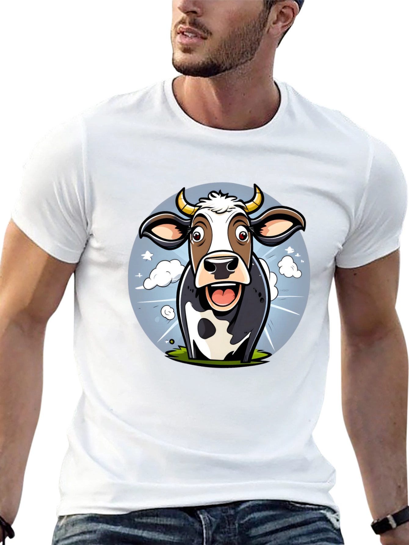 Funny Cow Cartoon Graphic Print Black T-Shirt