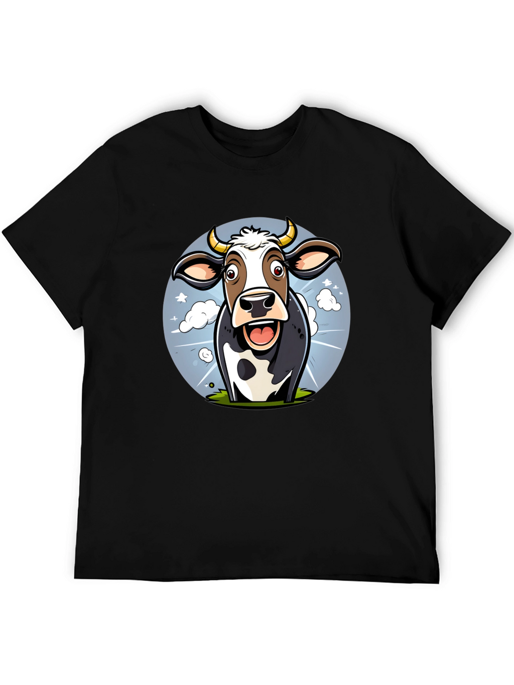 Funny Cow Cartoon Graphic Print Black T-Shirt