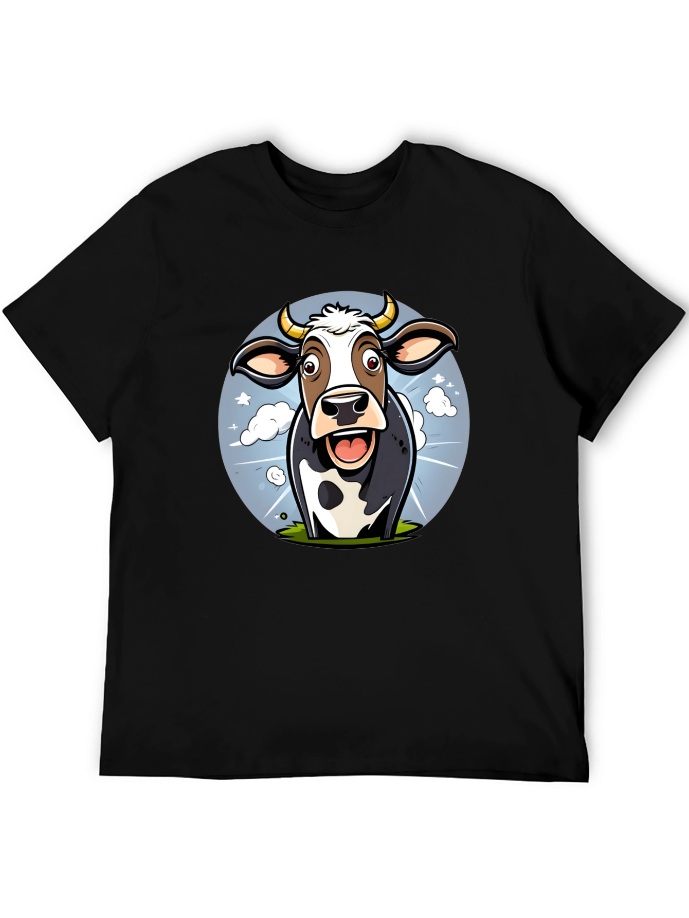 Funny Cow Cartoon Graphic Print Black T-Shirt