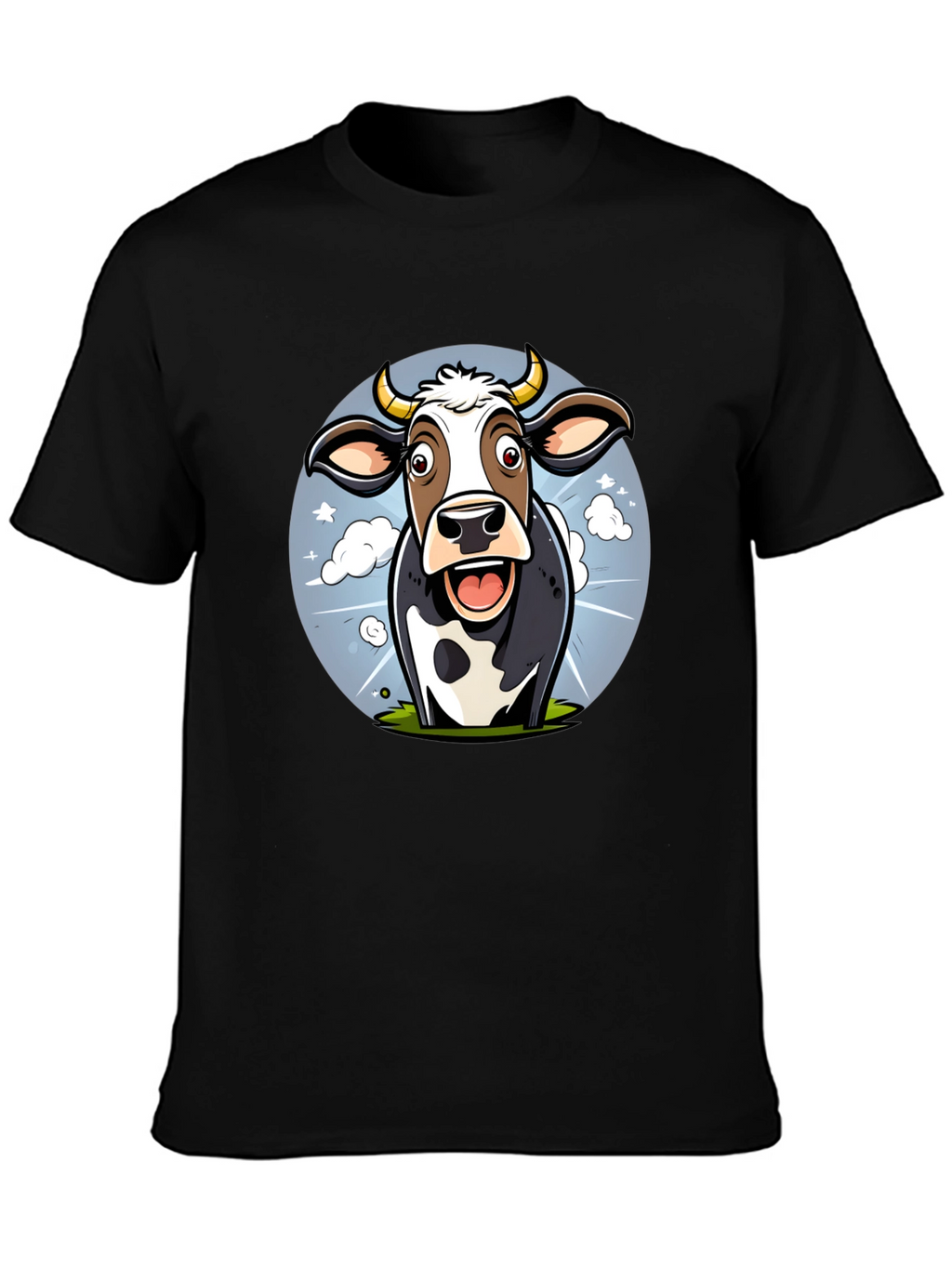 Funny Cow Cartoon Graphic Print Black T-Shirt
