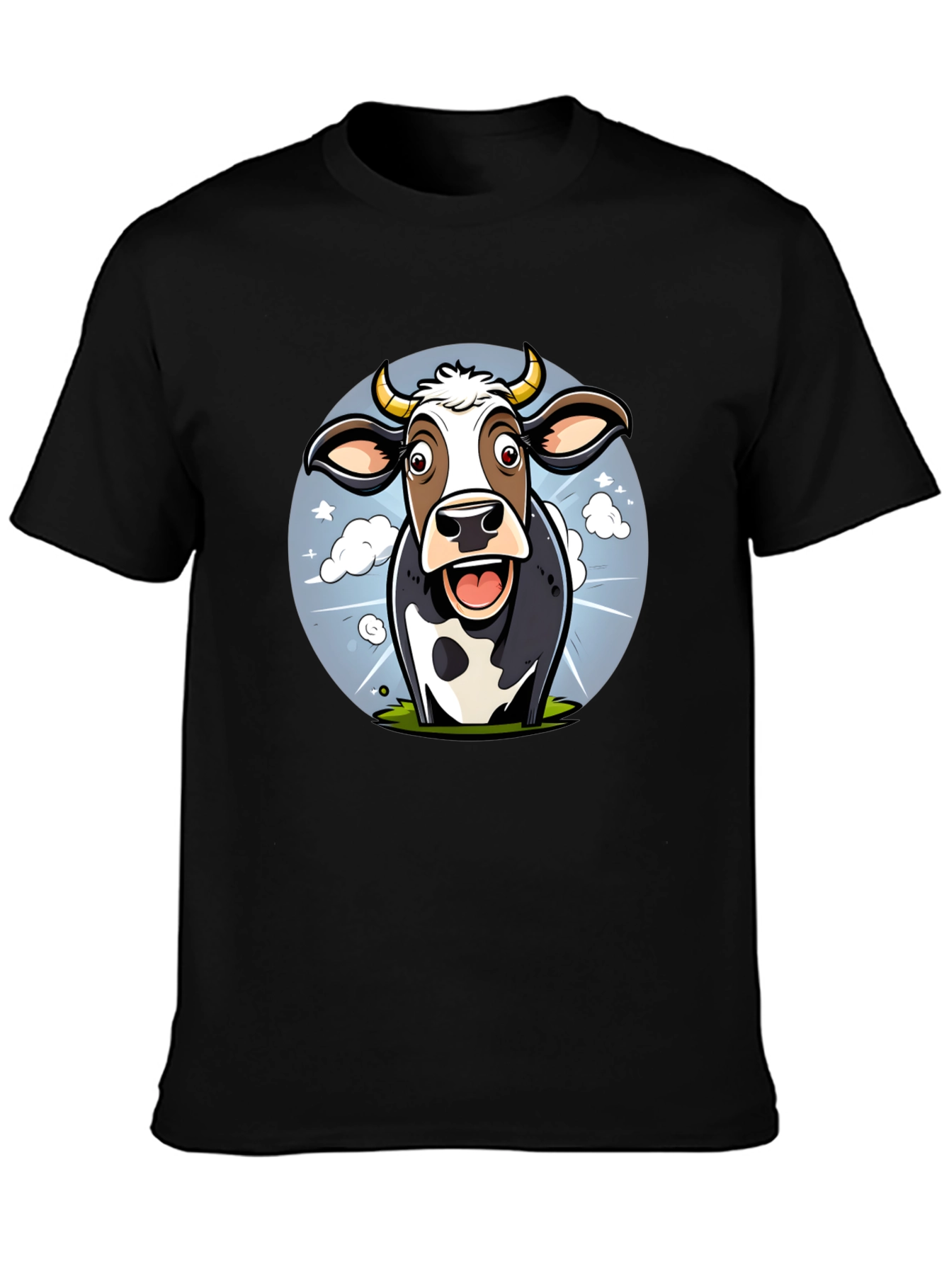 Funny Cow Cartoon Graphic Print Black T-Shirt