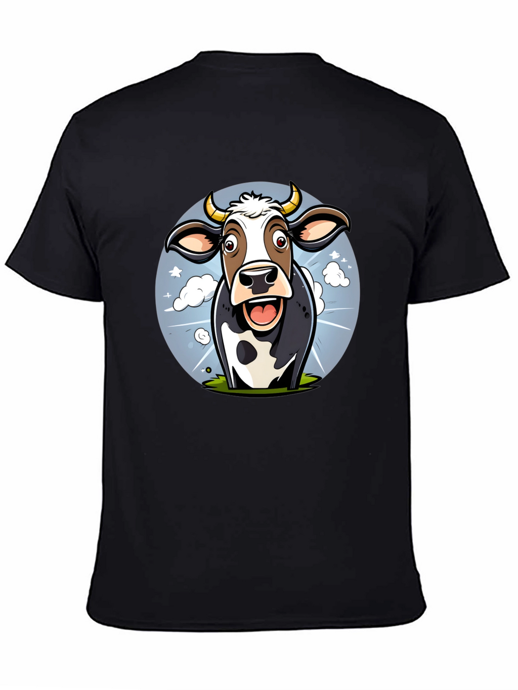Funny Cow Cartoon Graphic Print Black T-Shirt