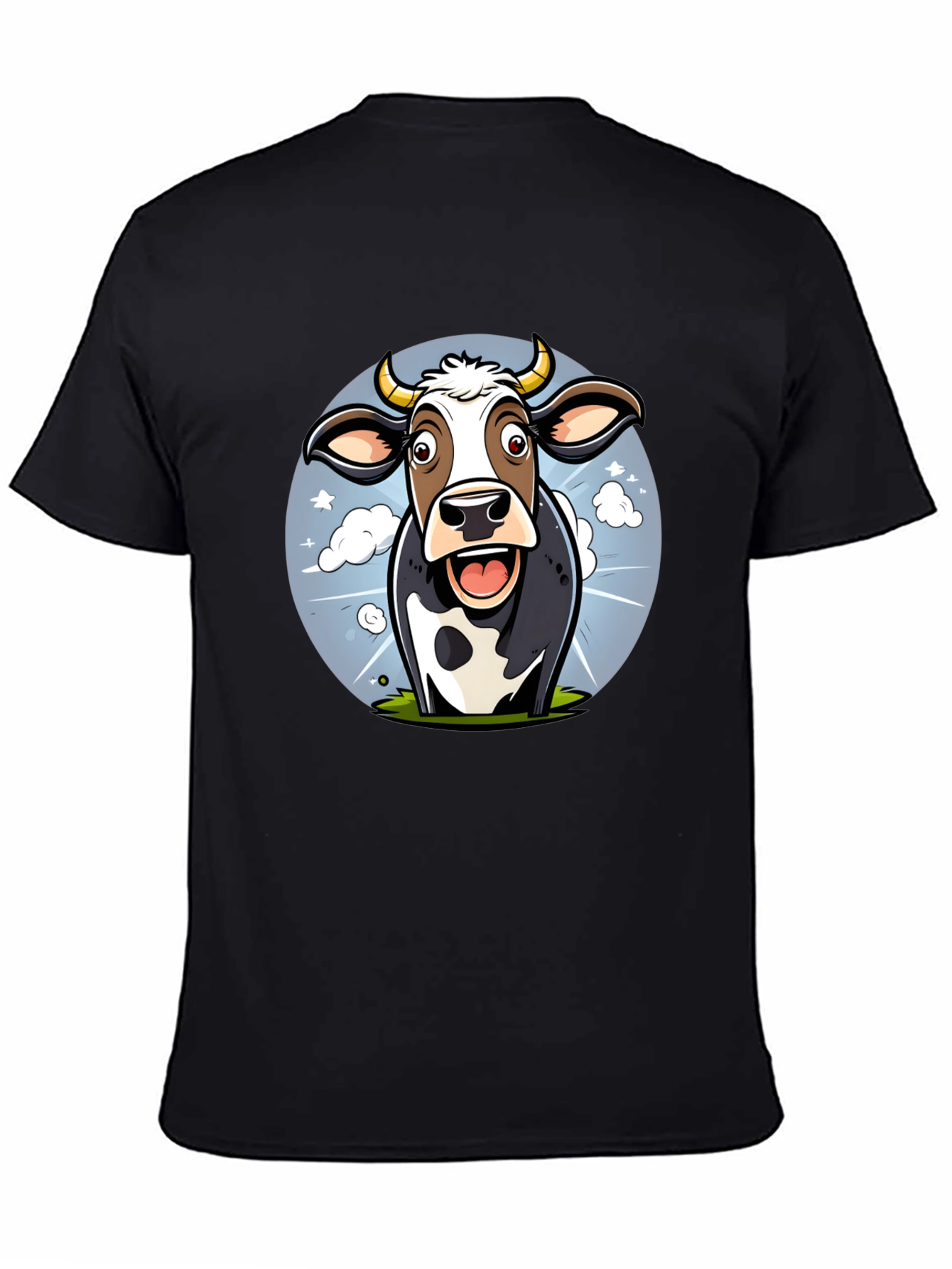 Funny Cow Cartoon Graphic Print Black T-Shirt