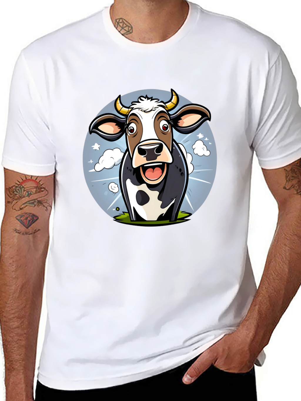Funny Cow Cartoon Graphic Print Black T-Shirt