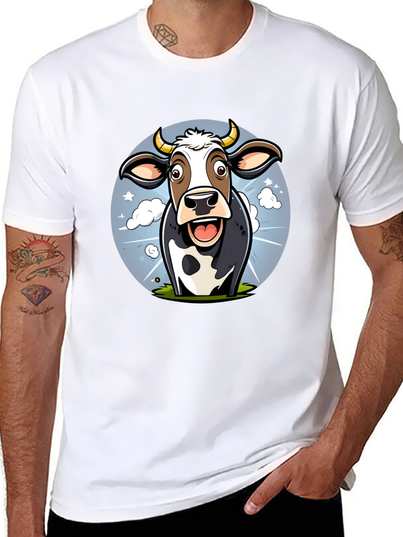 Funny Cow Cartoon Graphic Print Black T-Shirt