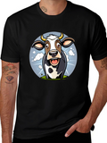 Funny Cow Cartoon Graphic Print Black T-Shirt