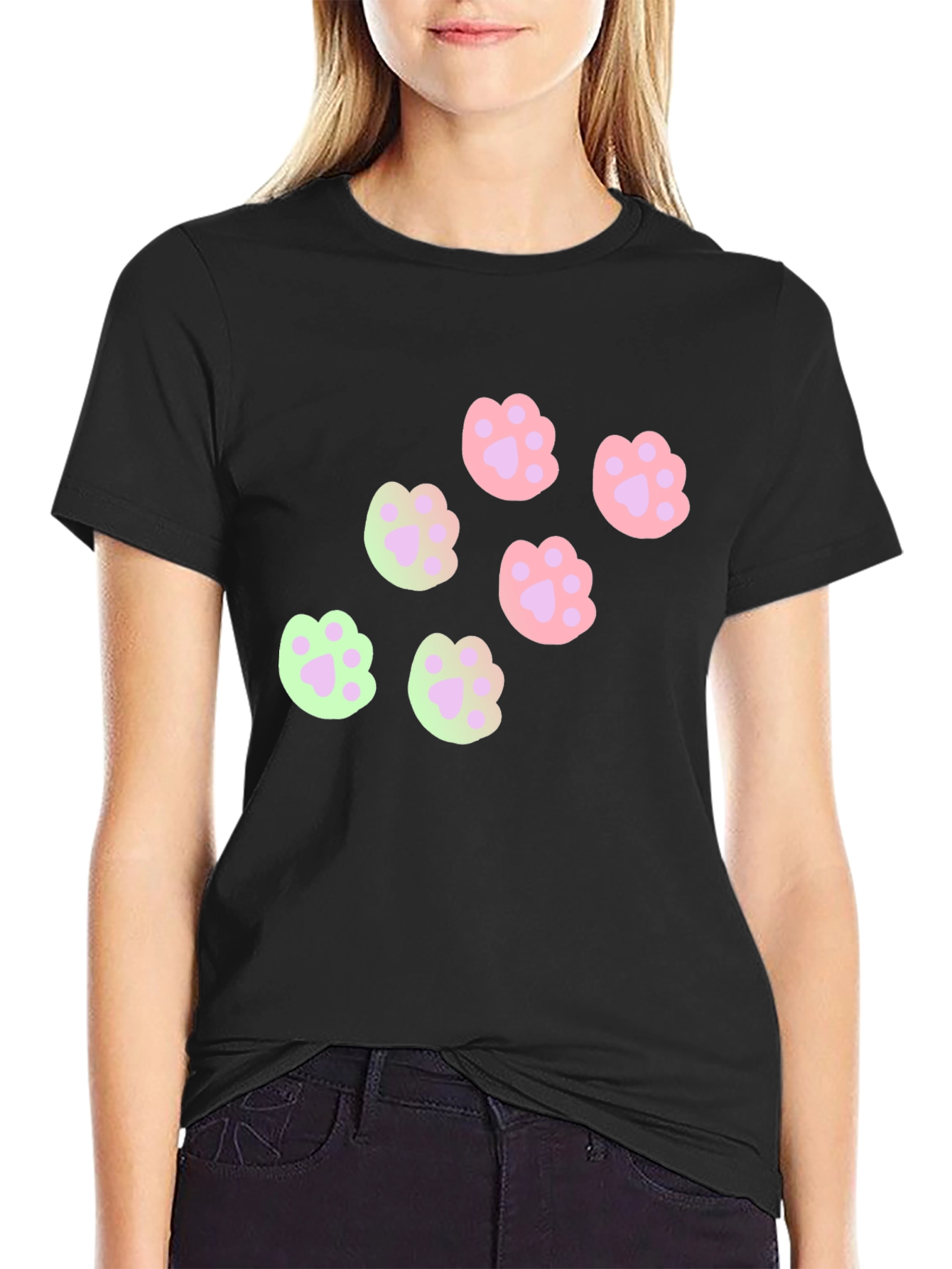 Cute Paw Print T-Shirt - Casual Graphic Tee