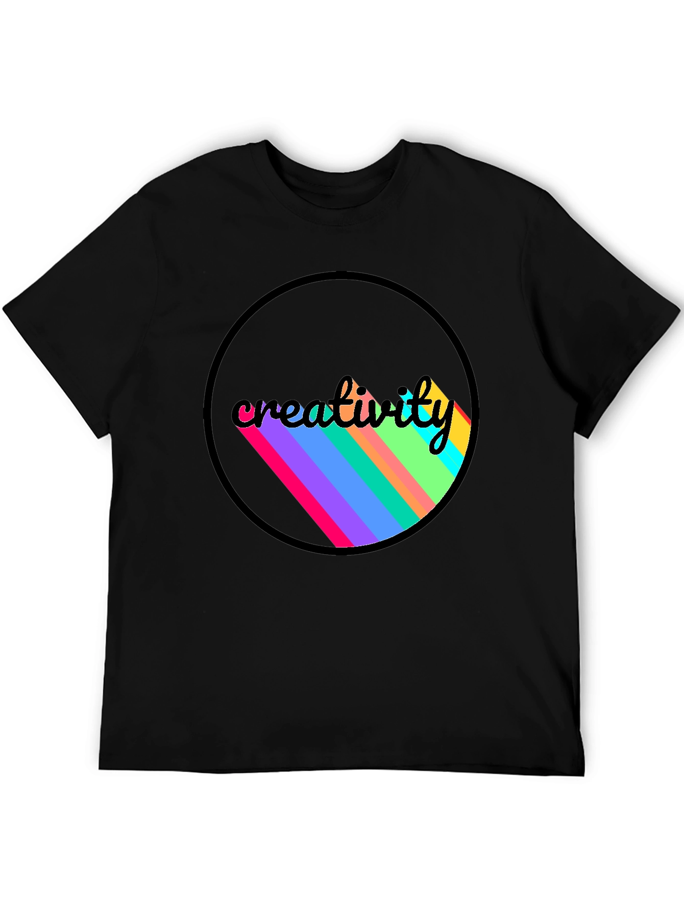 Creativity Colorful Stripe Graphic Black T-Shirt