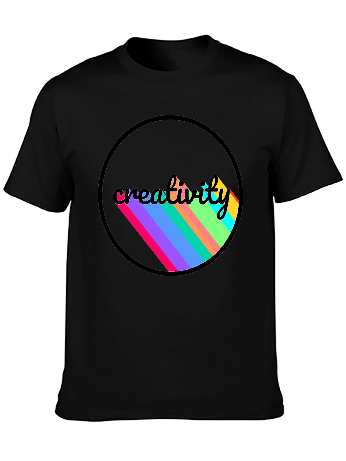 Creativity Colorful Stripe Graphic Black T-Shirt