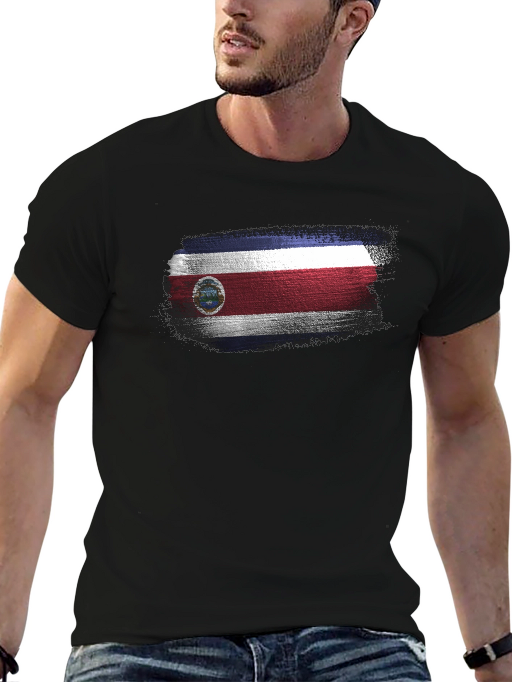 Costa Rica Flag T-Shirt Mens Black Tee