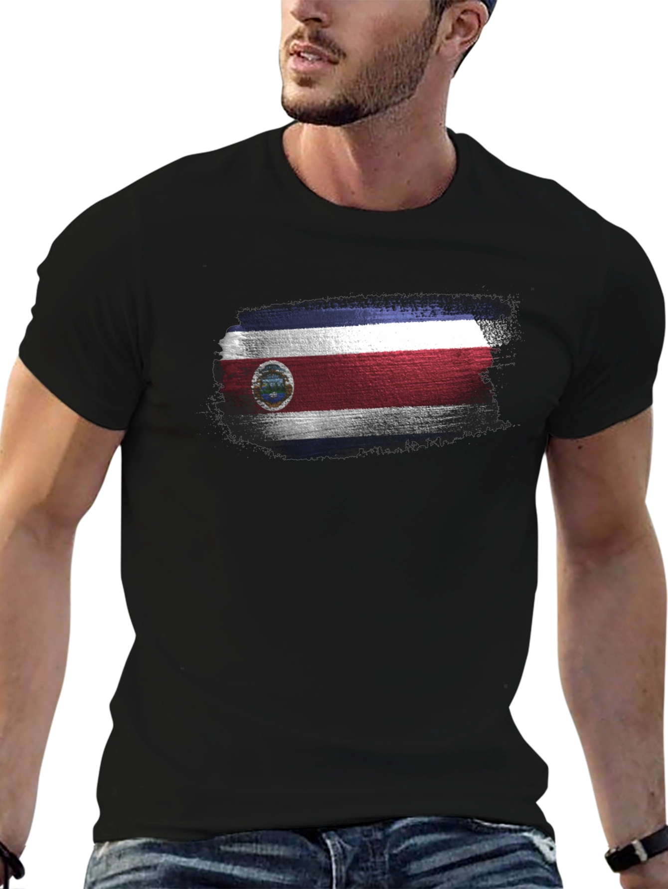 Costa Rica Flag T-Shirt Mens Black Tee