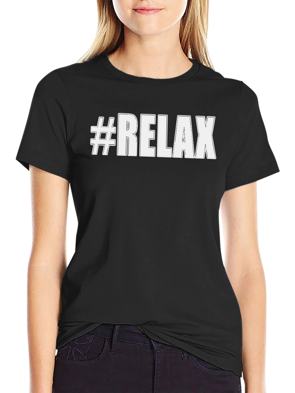 #Relax Black Cotton Graphic Tee