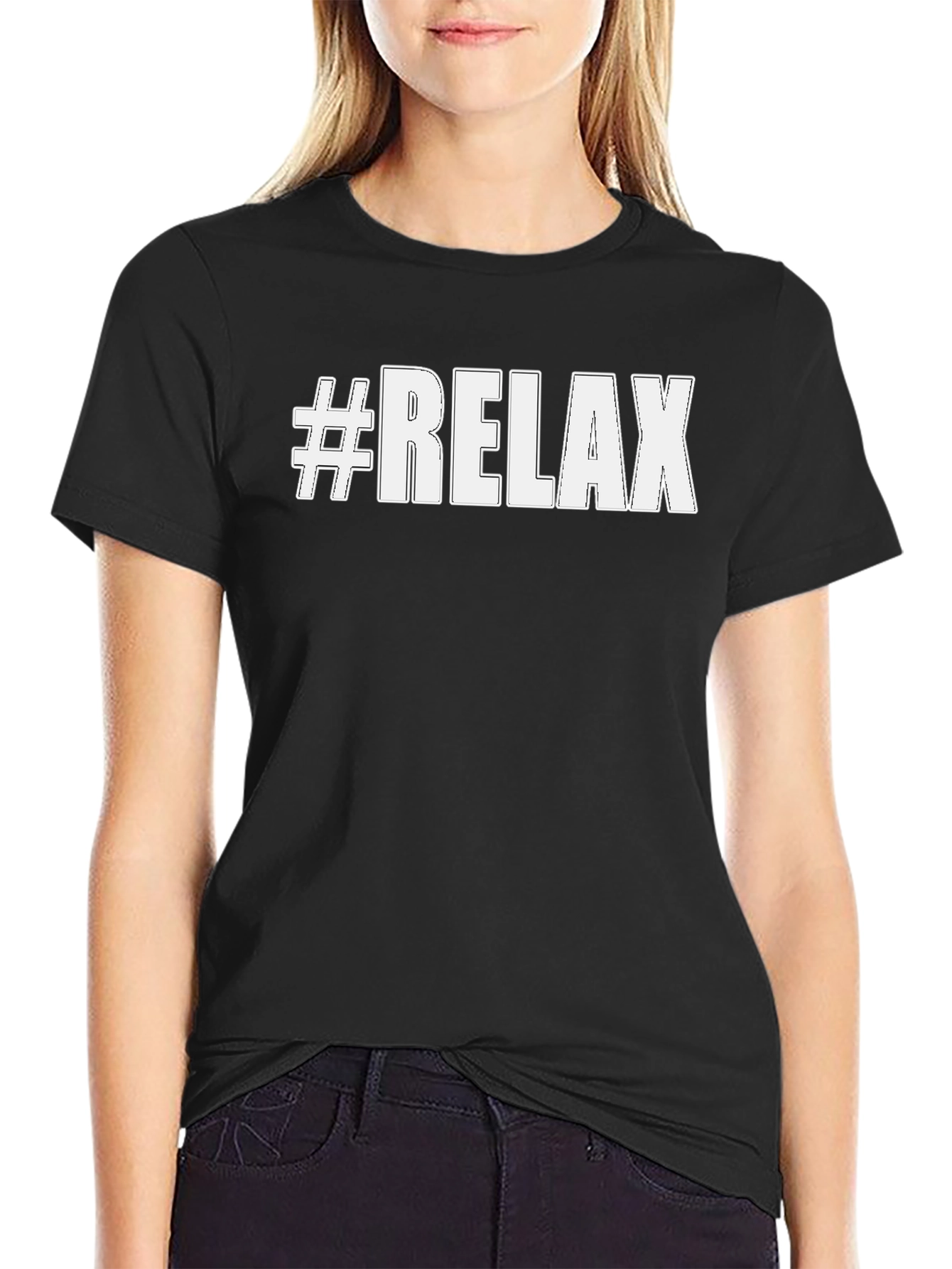 #Relax Black Cotton Graphic Tee