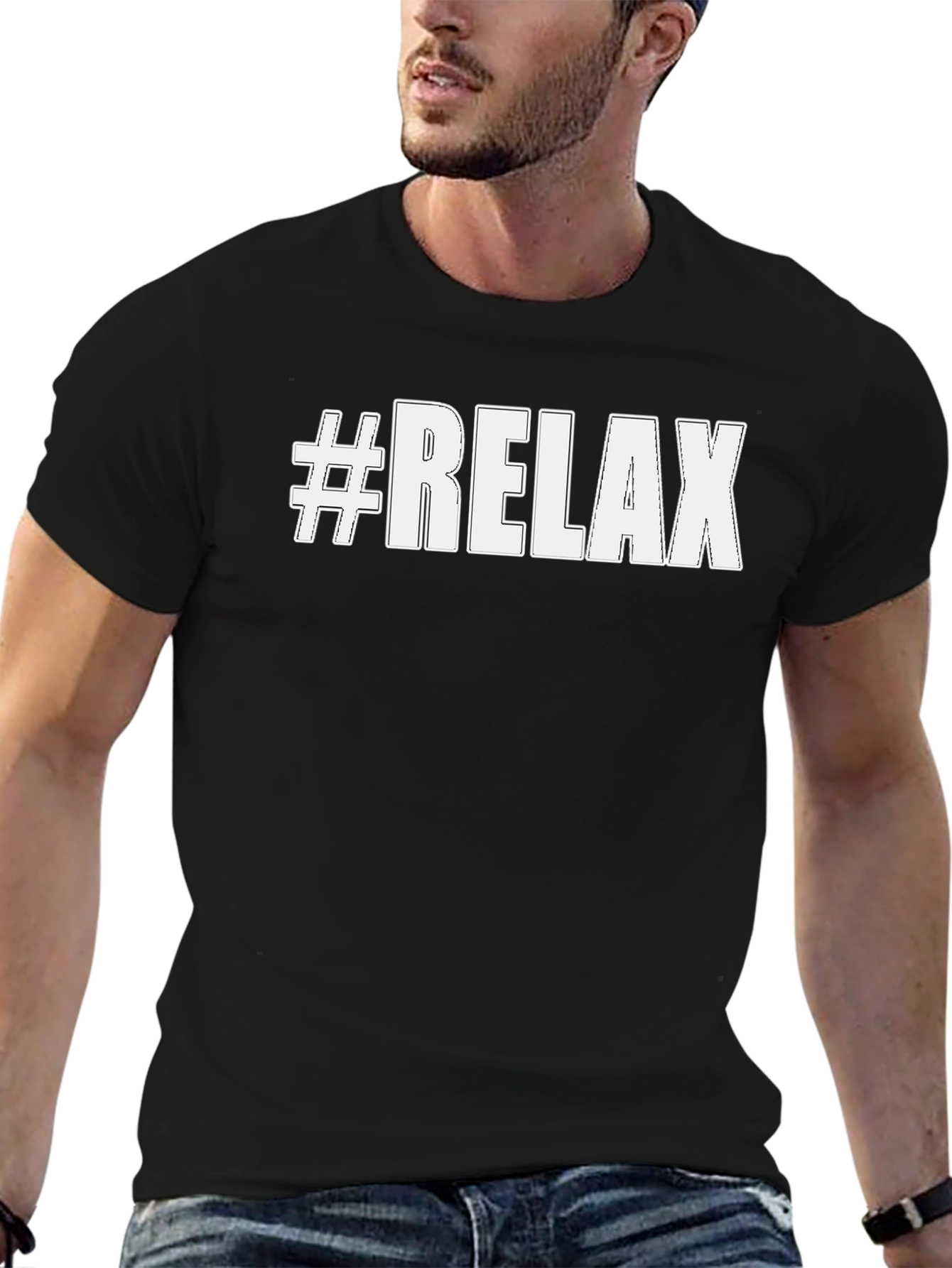 #Relax Black Cotton Graphic Tee