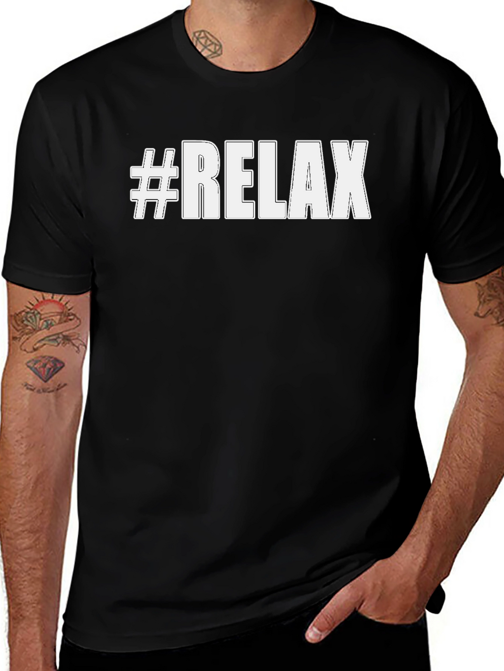 #Relax Black Cotton Graphic Tee