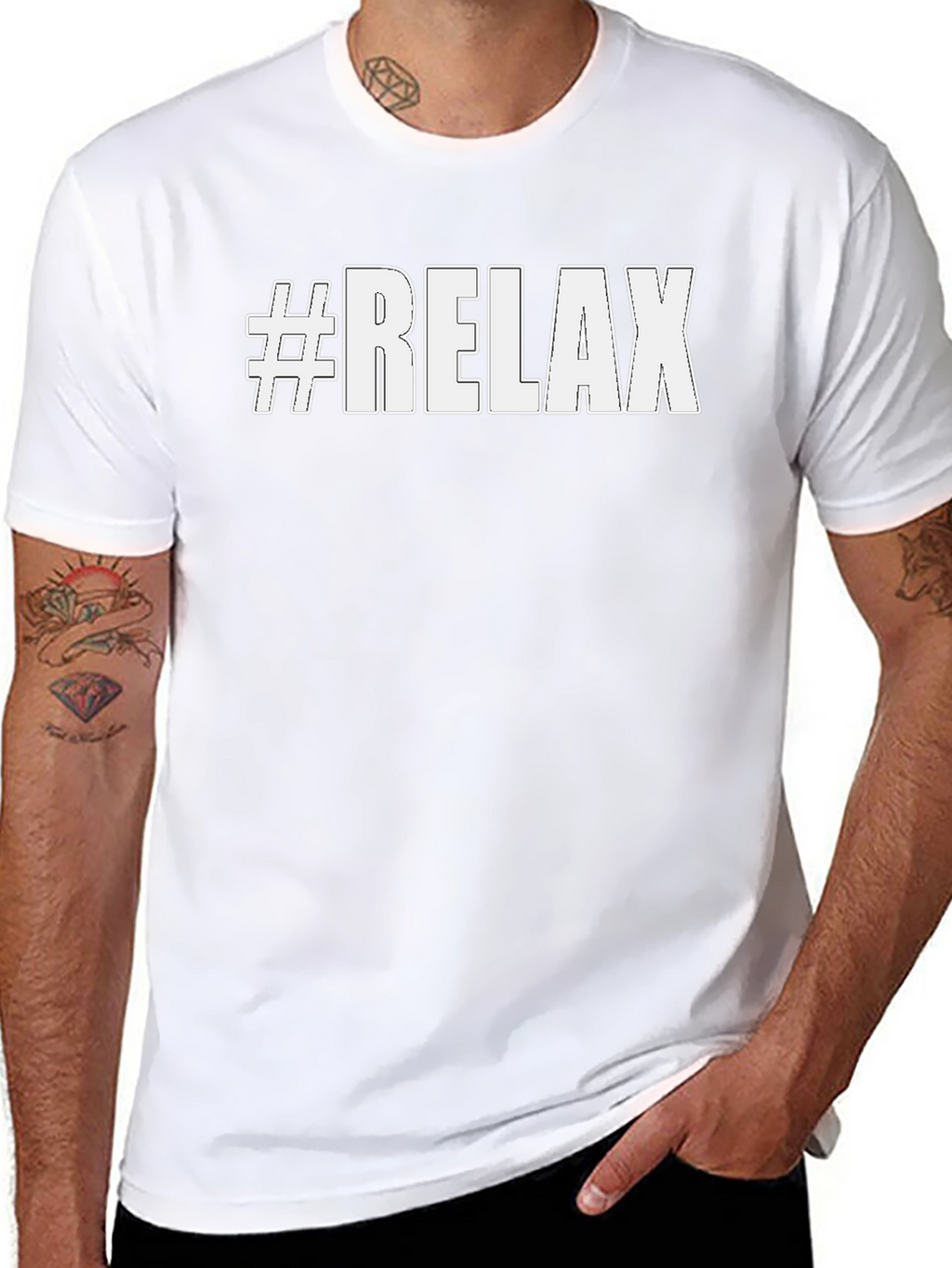 #Relax Black Cotton Graphic Tee