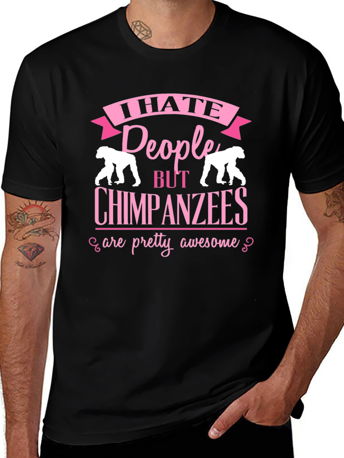 I Hate People But Chimpanzees Are Awesome Black T-Shirt