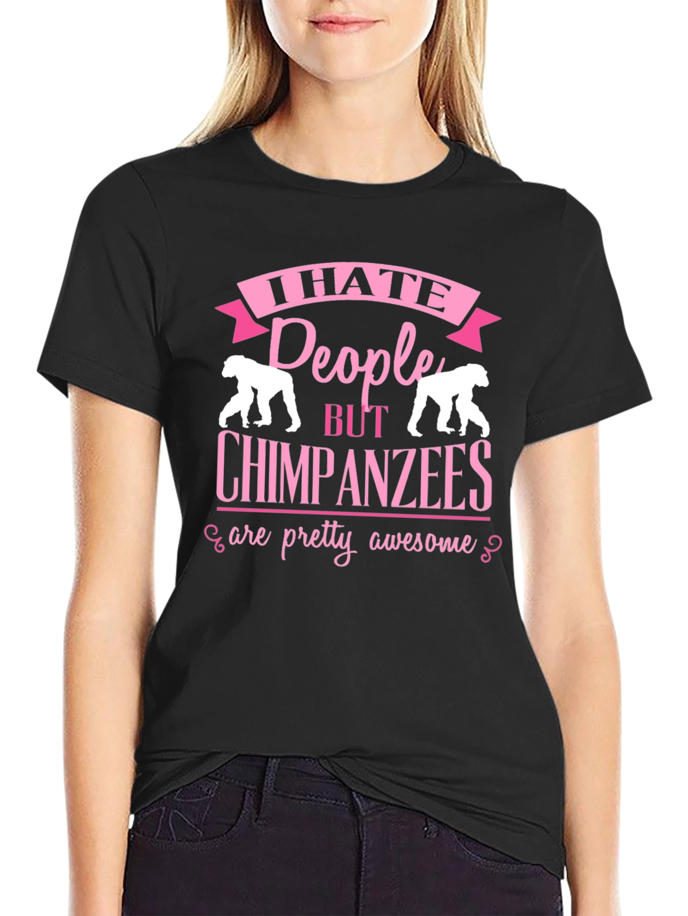 I Hate People But Chimpanzees Are Awesome Black T-Shirt