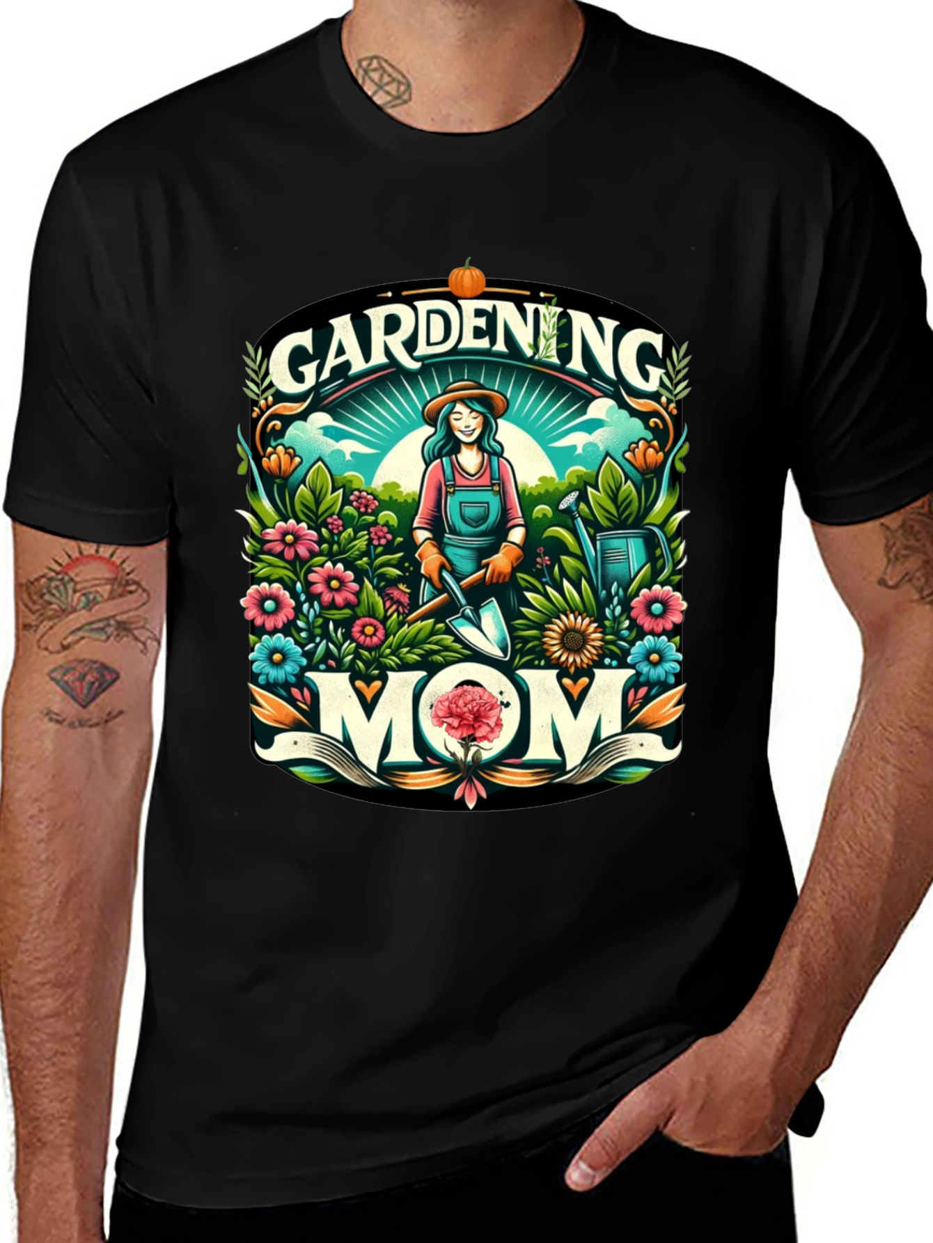 Gardening Mom Graphic Tee - Black Cotton Blend