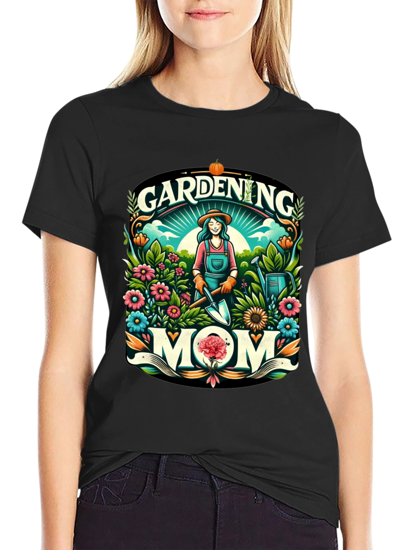 Gardening Mom Graphic Tee - Black Cotton Blend