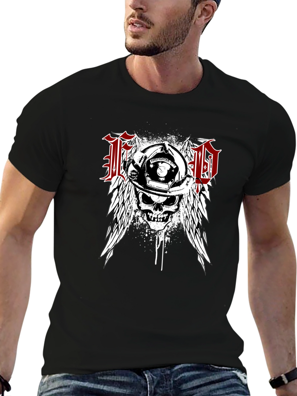Firefighter Skull Wings T-Shirt