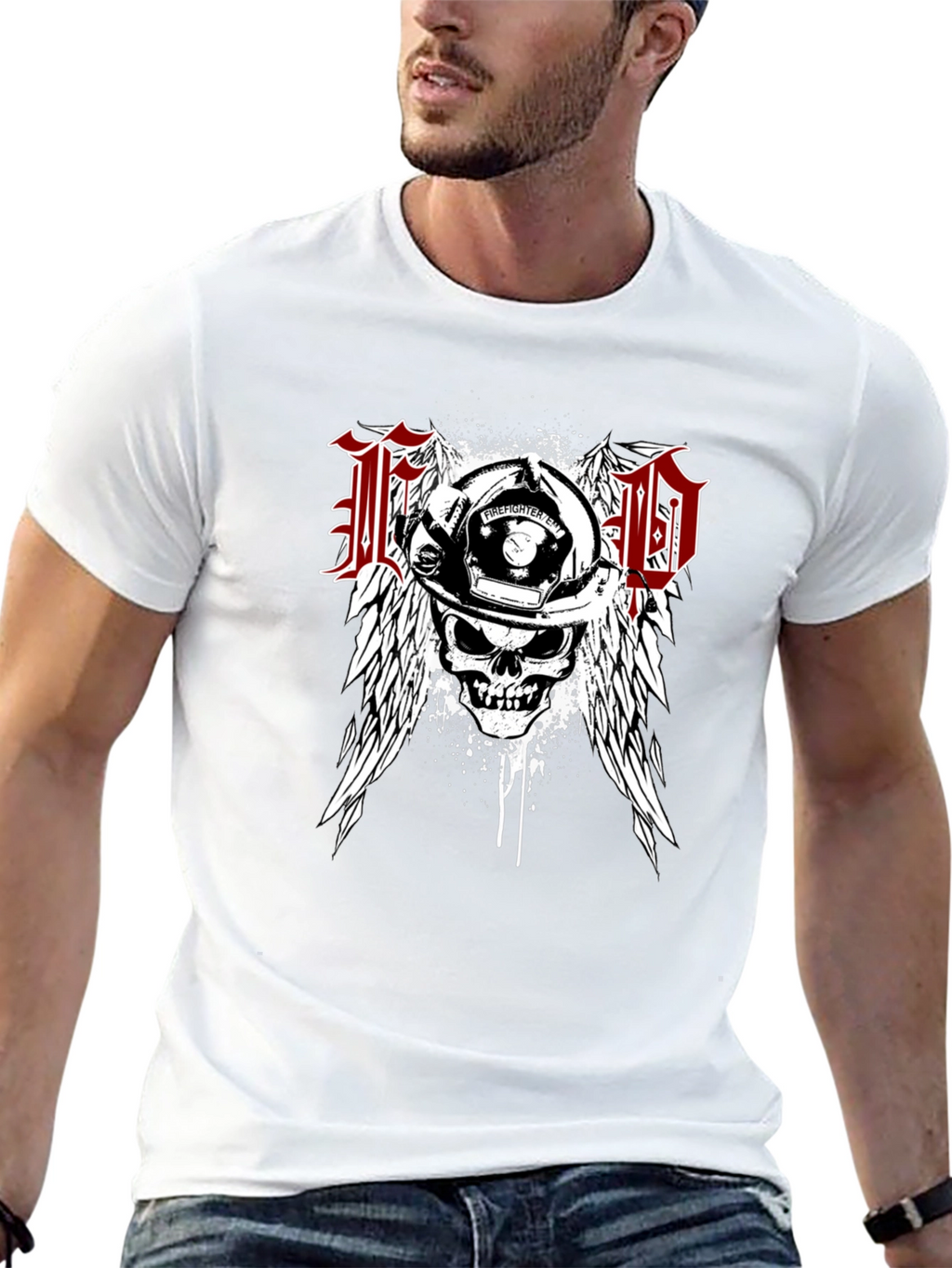 Firefighter Skull Wings T-Shirt