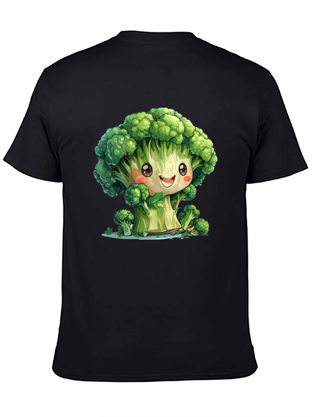 Cute Broccoli Cartoon Black T-Shirt