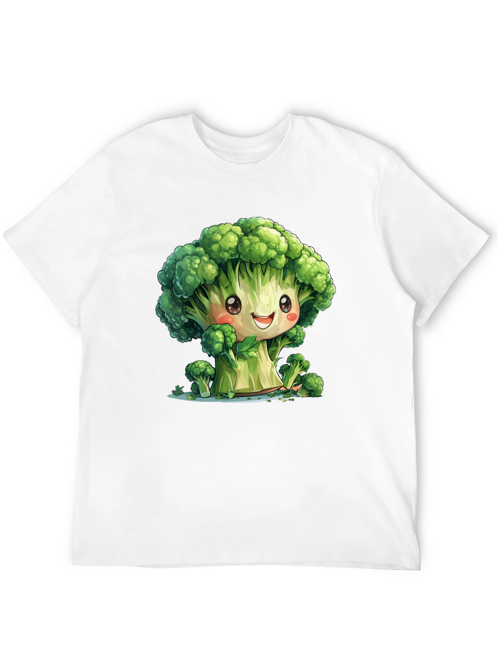 Cute Broccoli Cartoon Black T-Shirt