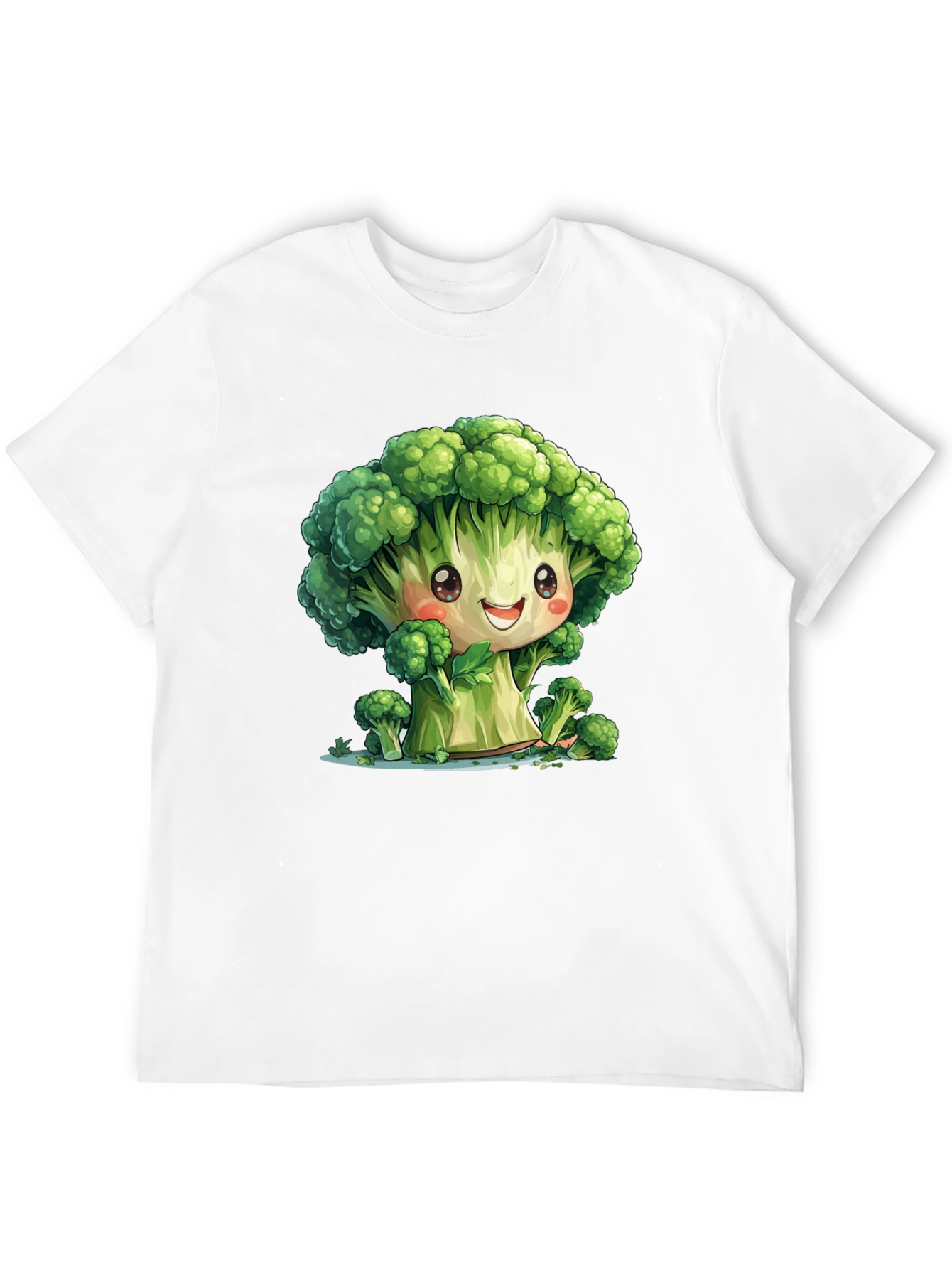 Cute Broccoli Cartoon Black T-Shirt