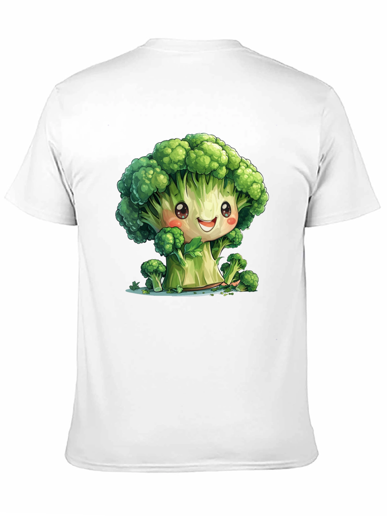 Cute Broccoli Cartoon Black T-Shirt
