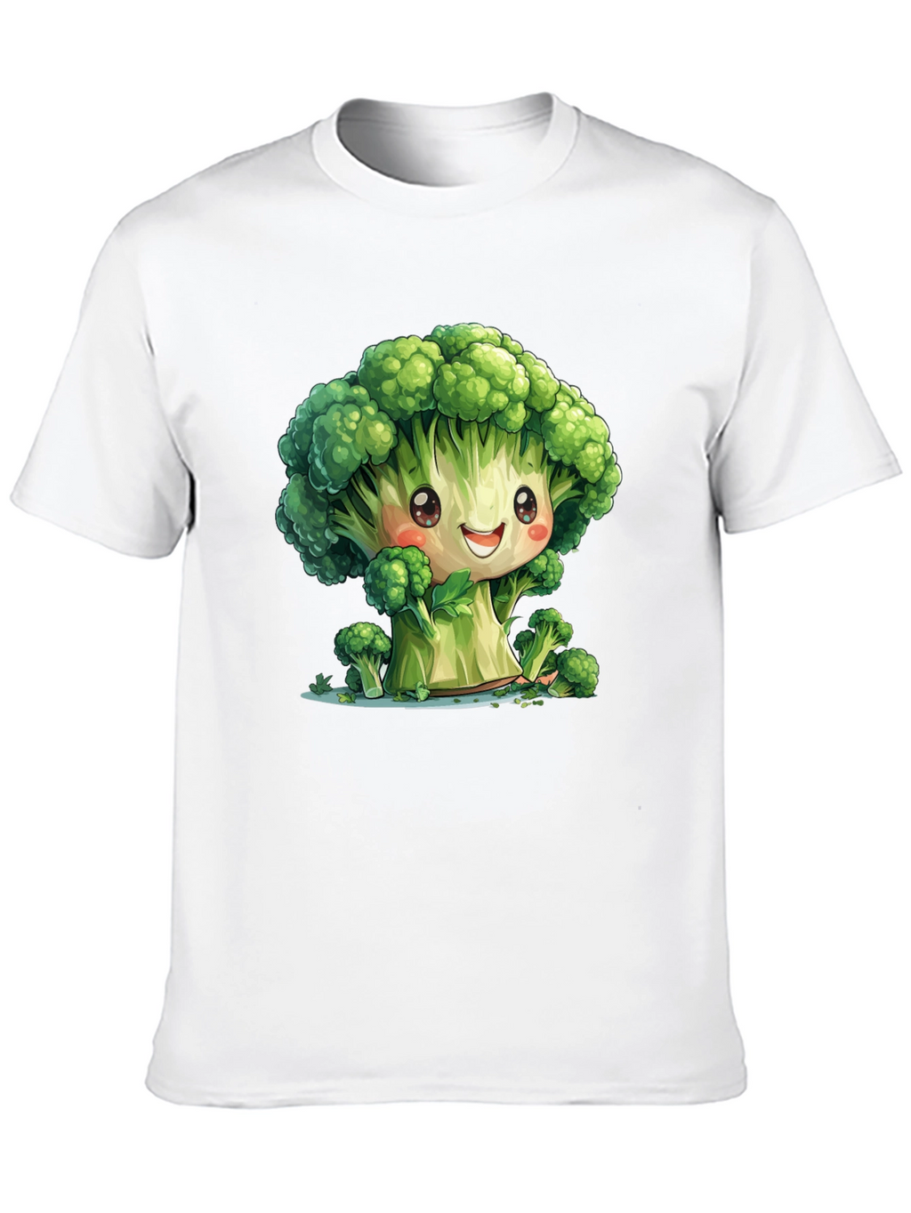 Cute Broccoli Cartoon Black T-Shirt