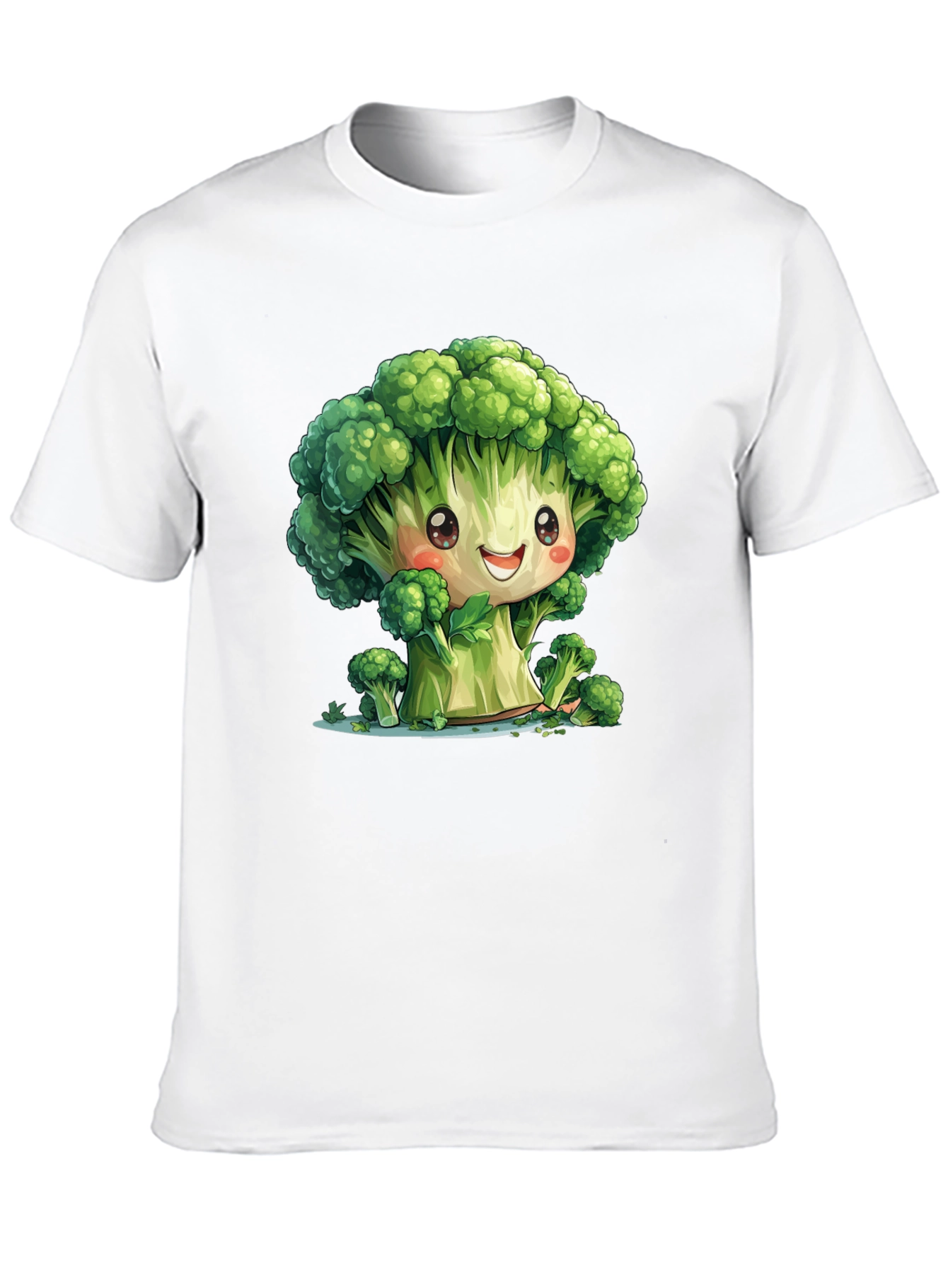 Cute Broccoli Cartoon Black T-Shirt