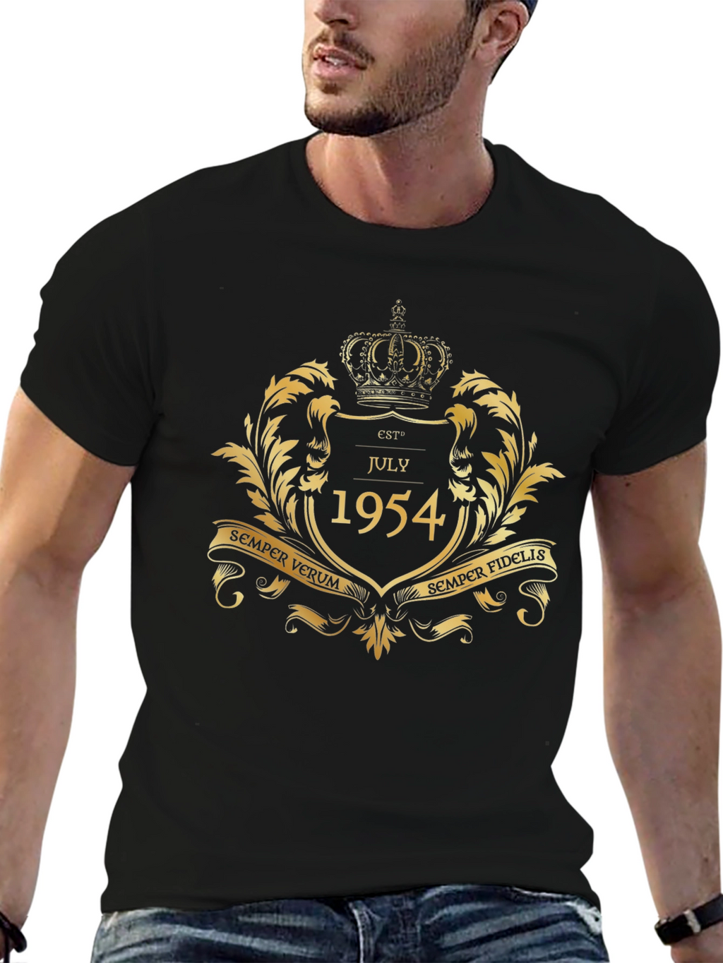 Est July 1954 Gold Crown Black T-Shirt