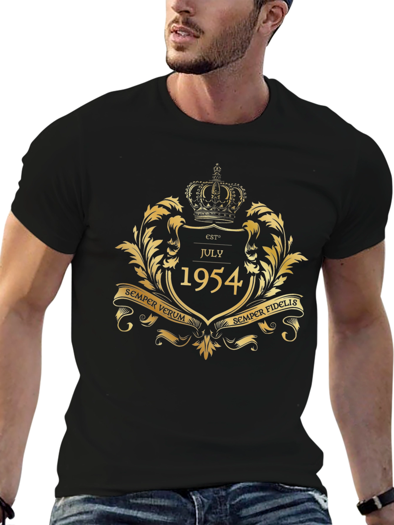 Est July 1954 Gold Crown Black T-Shirt