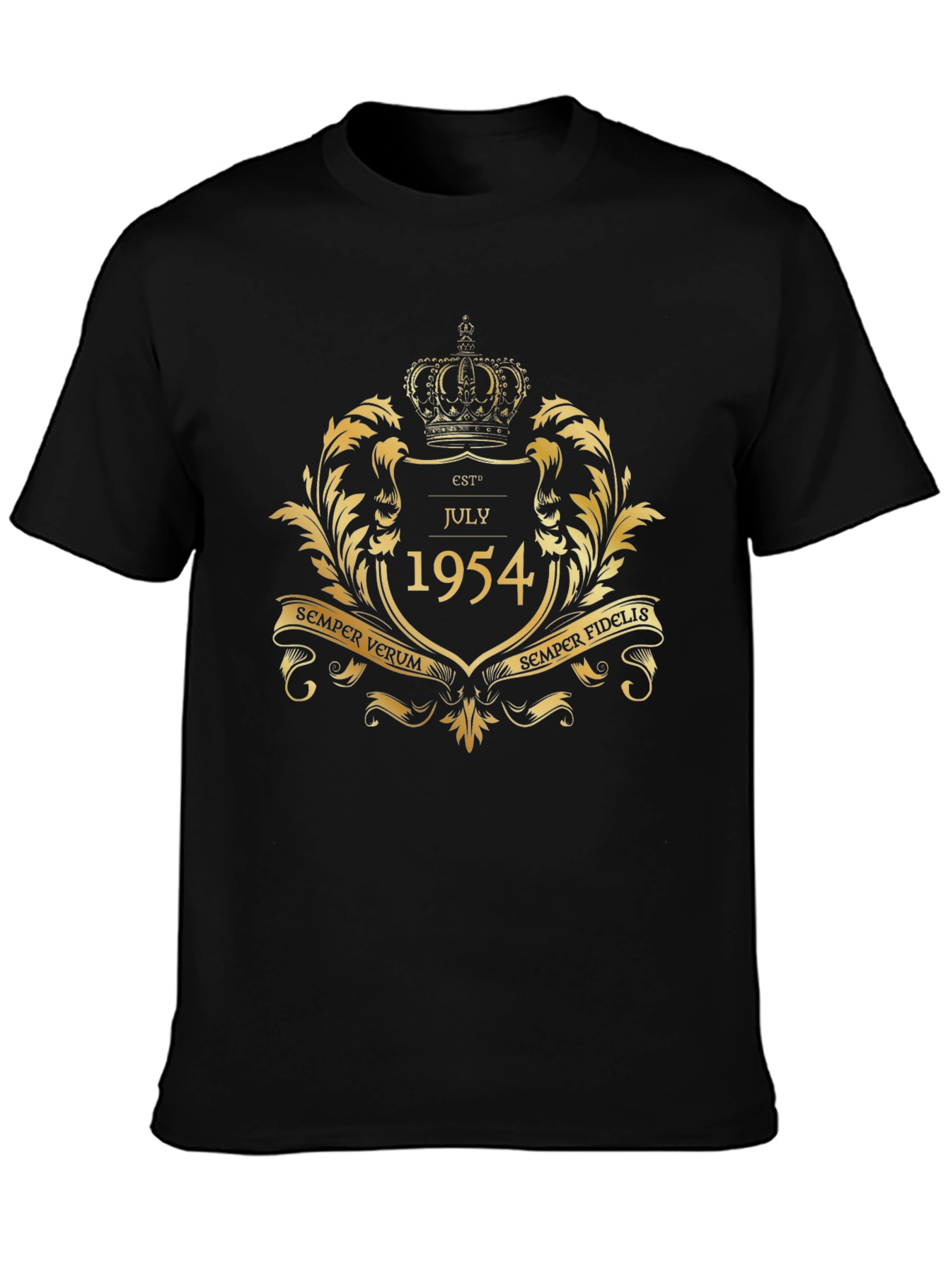 Est July 1954 Gold Crown Black T-Shirt