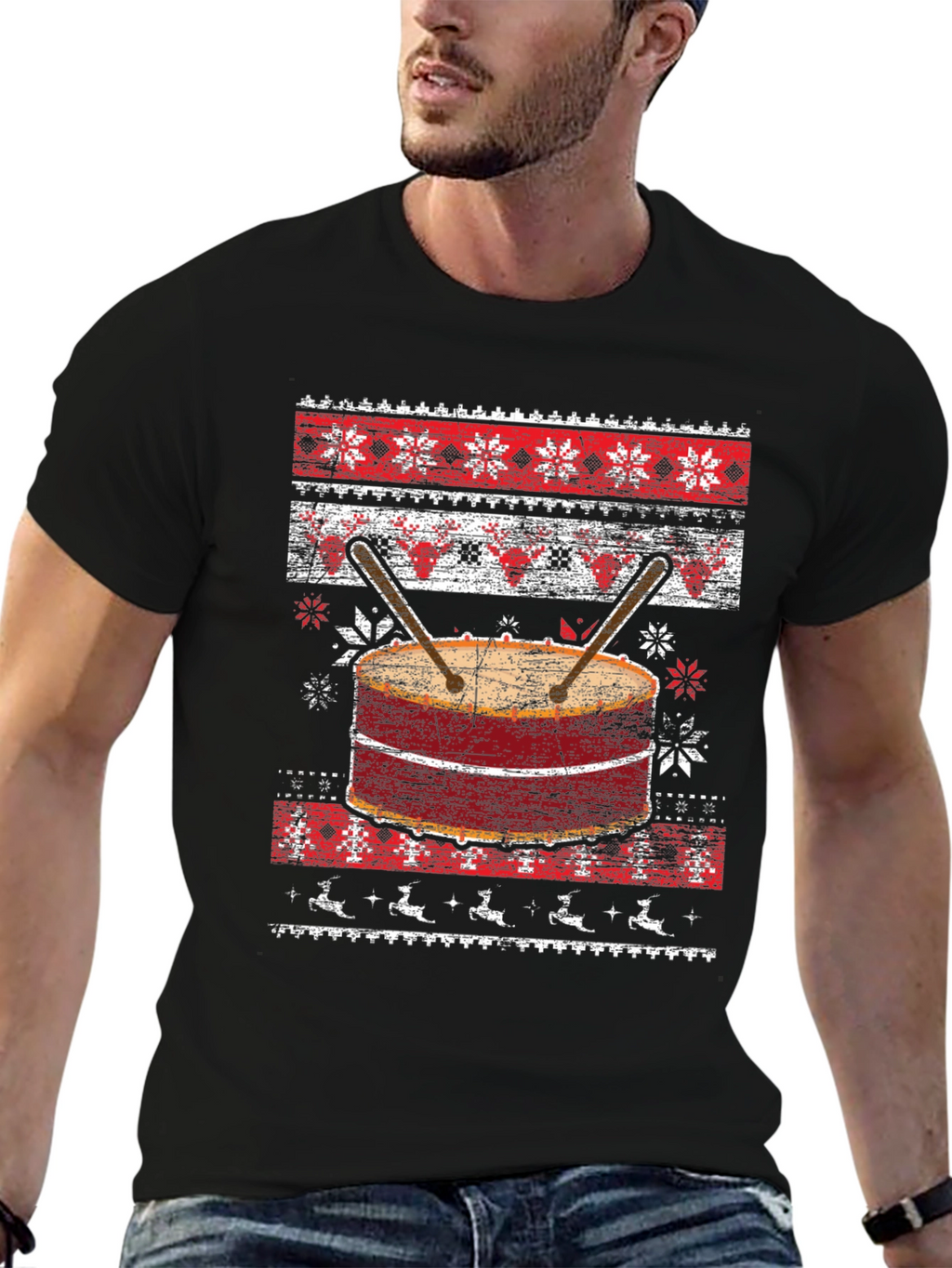 Festive Drum Ugly Christmas T-Shirt