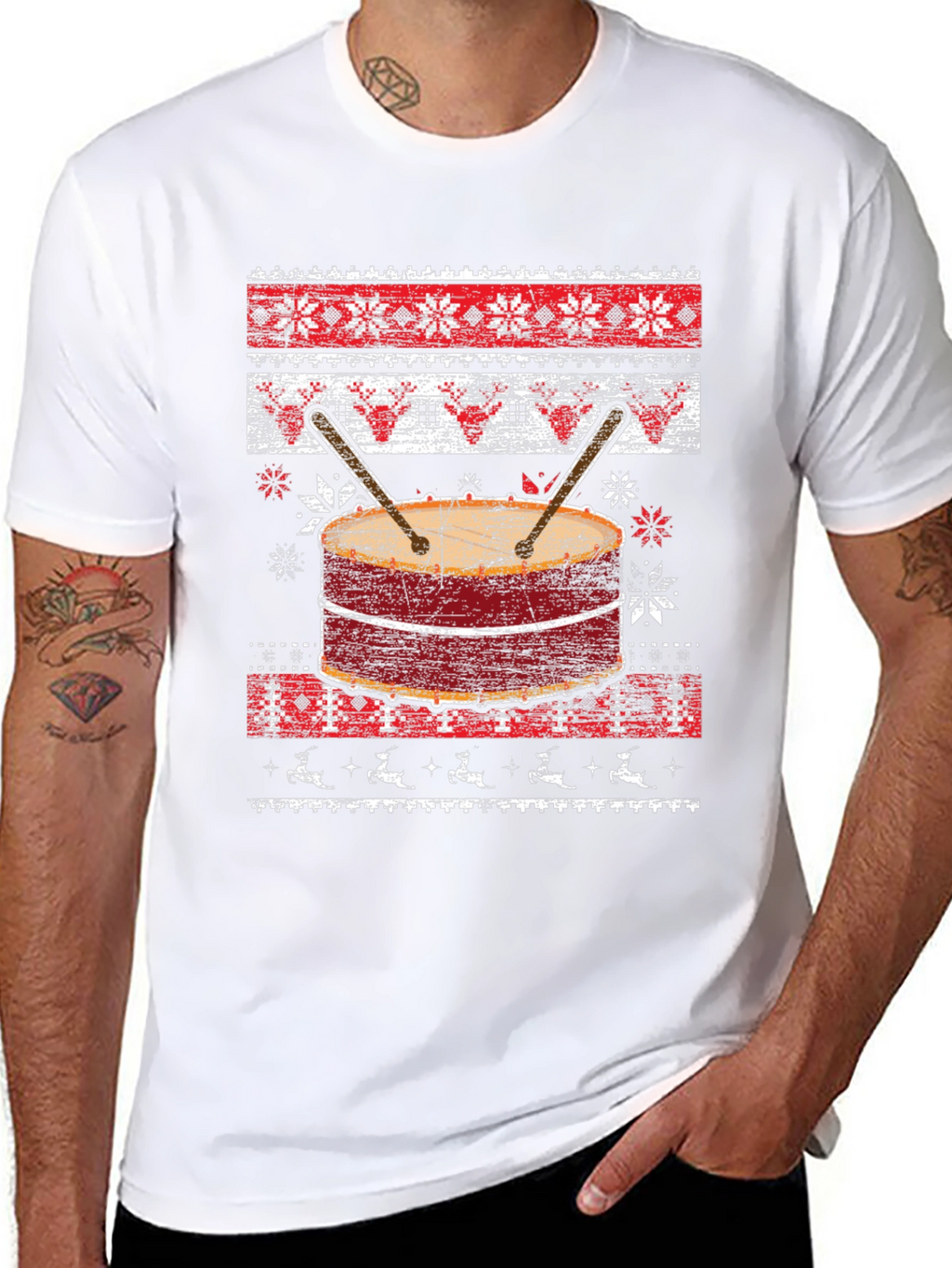 Festive Drum Ugly Christmas T-Shirt