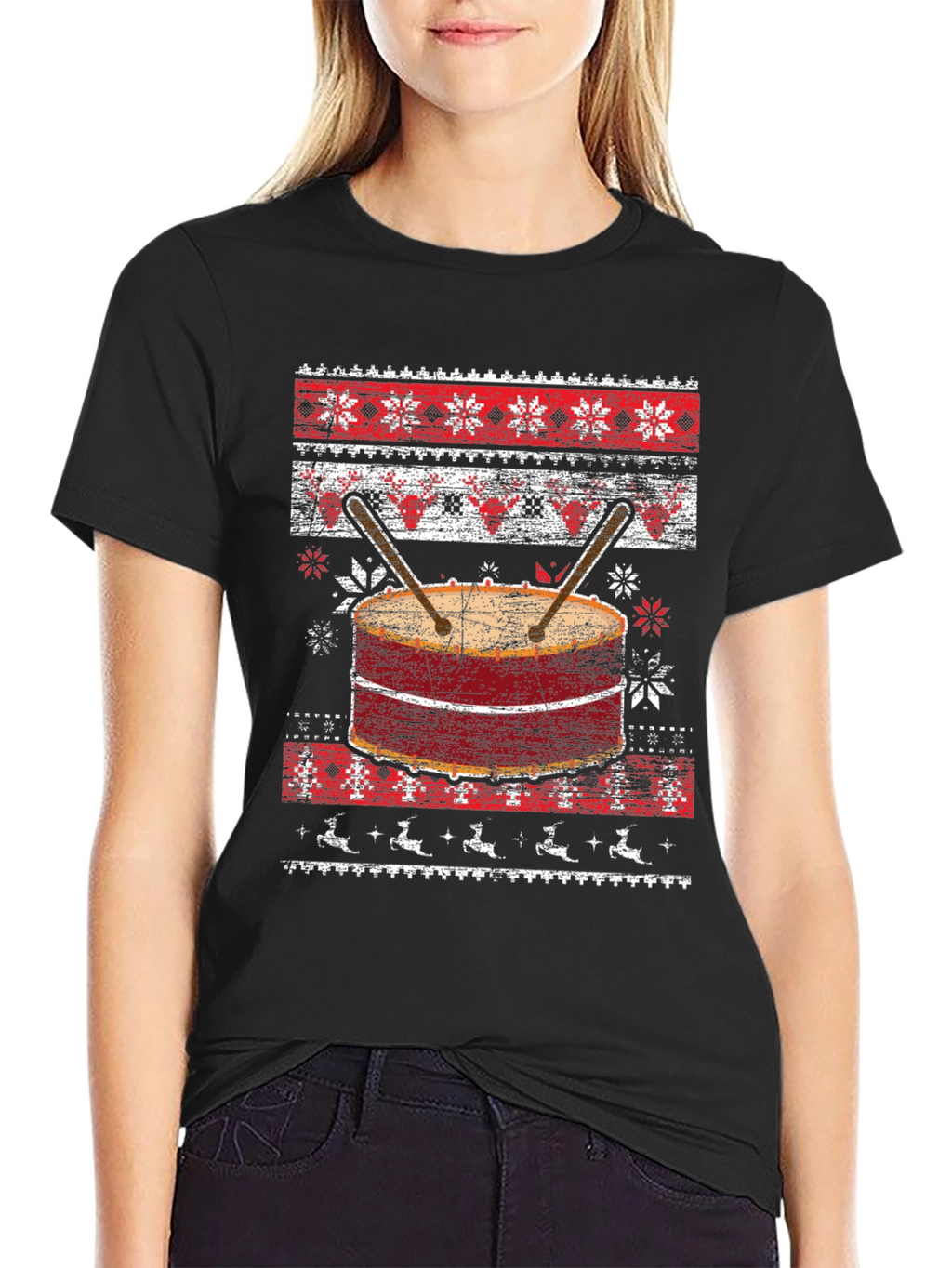 Festive Drum Ugly Christmas T-Shirt
