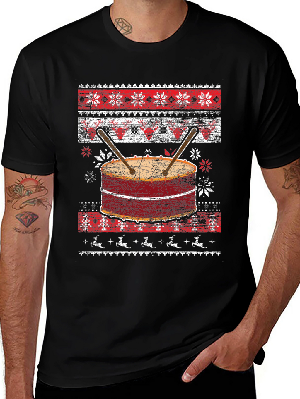Festive Drum Ugly Christmas T-Shirt