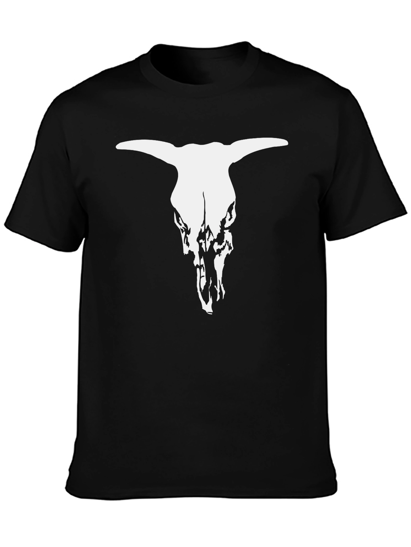 Black T-Shirt with White Bull Skull Graphic