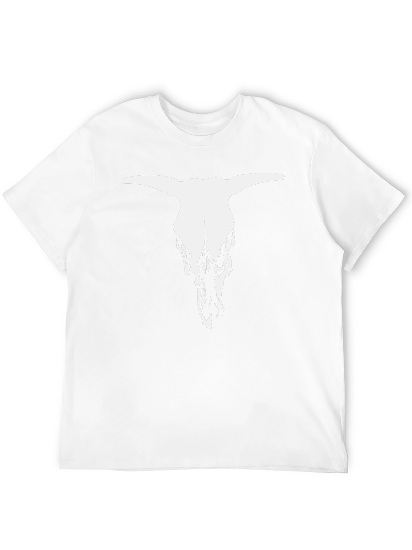 Black T-Shirt with White Bull Skull Graphic
