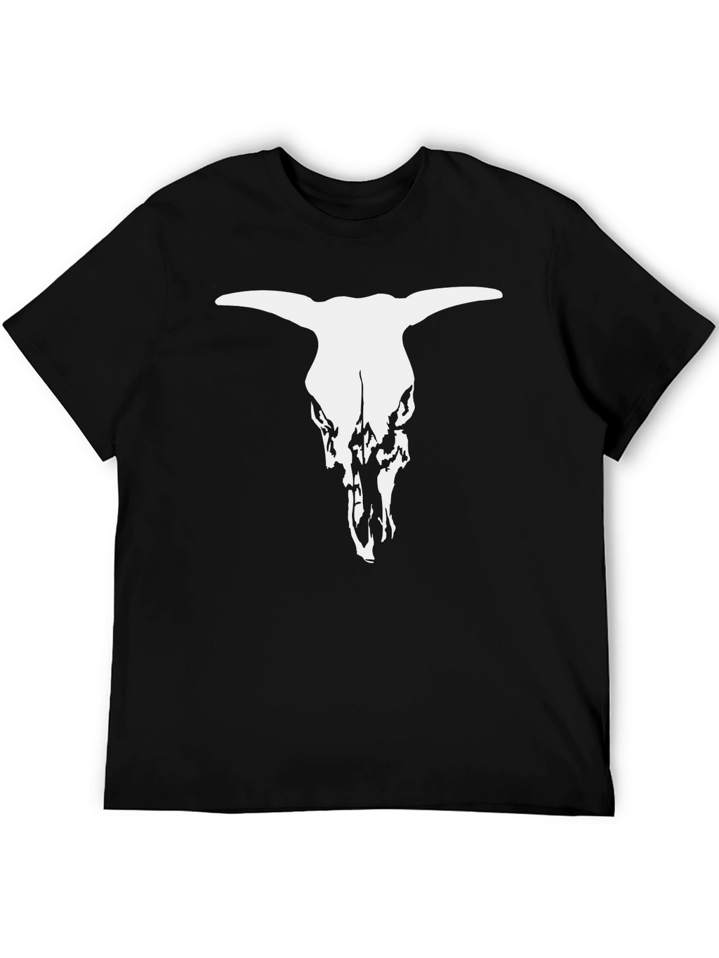 Black T-Shirt with White Bull Skull Graphic