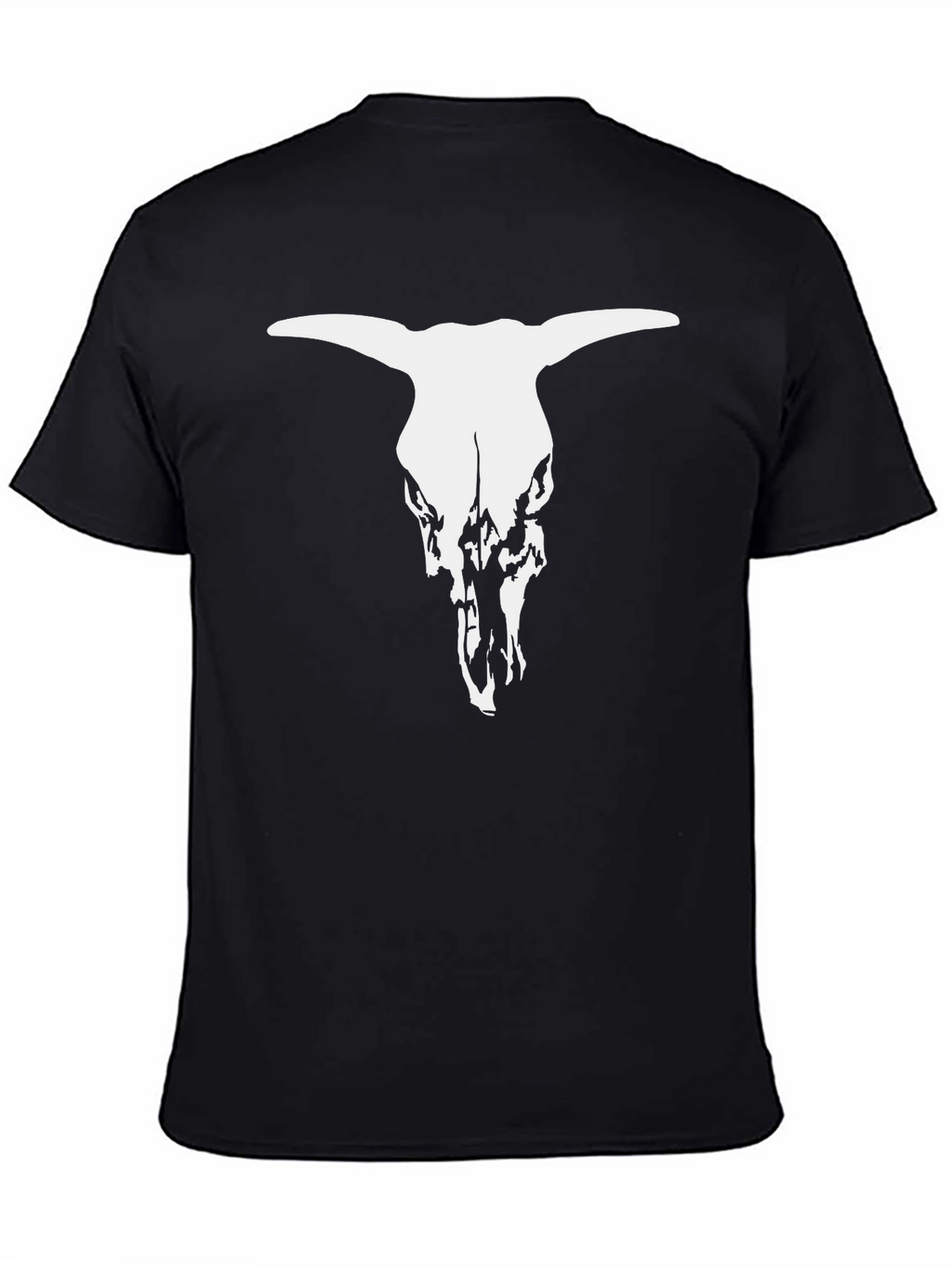Black T-Shirt with White Bull Skull Graphic
